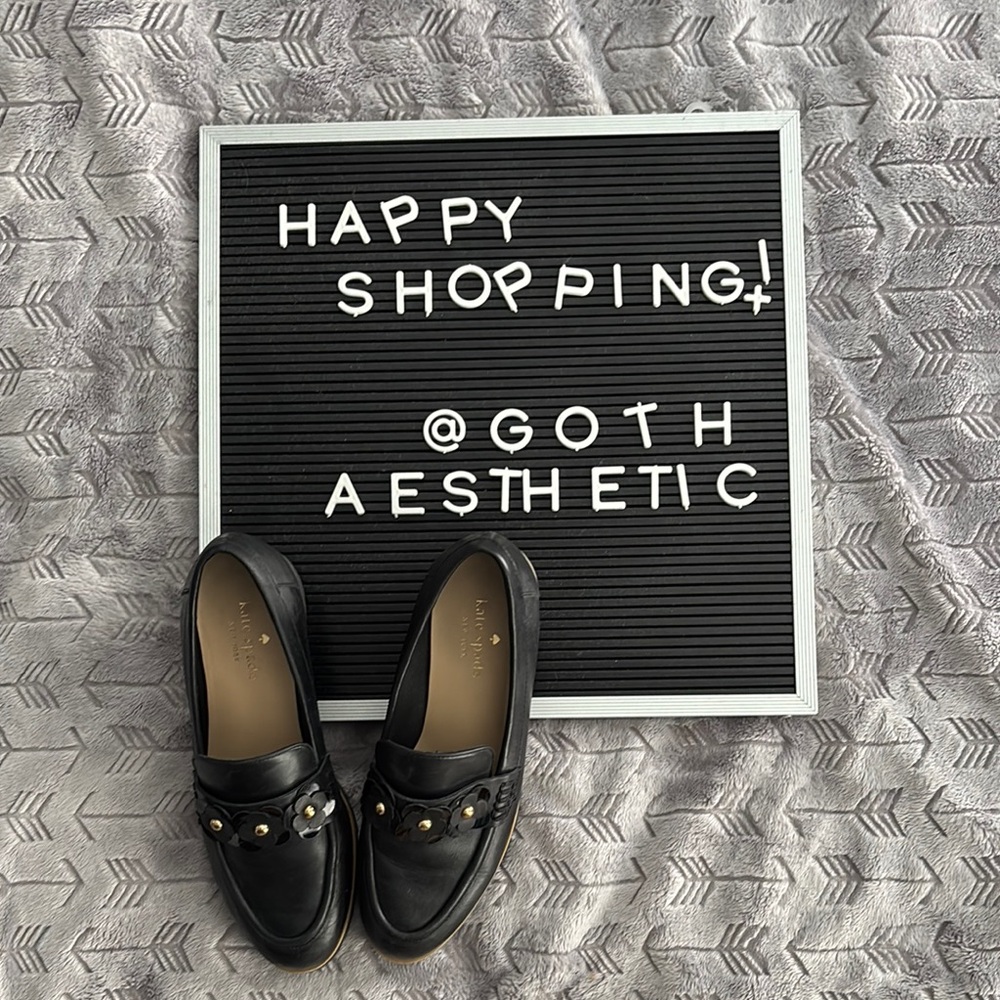 Kate Spade Karisa Black Leather Loafers with Daisy Details
